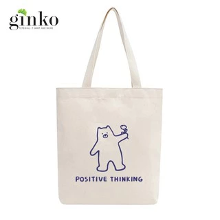 Túi Tote Vải Mộc GINKO Có Dây Kéo Khóa ( túi con ) In Hình Positive Thinking M01