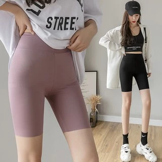 Quần legging đùi nữ tập gym yoga ngắn cạp cao Quần legging ngố biker short nữ Hàn Quốc xịn big size