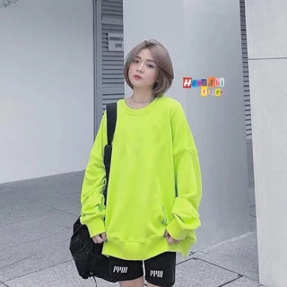 Áo Sweater Trơn Ulzzang Unisex Màu Xanh Dạ Quang Chất Nỉ Bông Cao Cấp Dáng Rộng Nam Nữ - MM