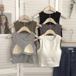 Áo croptop có mút đệm ngực chất cotton mát