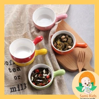 Bát sứ ăn dặm hình gáo chấm bi ngộ nghĩnh 100 ml cho bé, bát đĩa gốm sứ ăn dặm SAMI KIDS