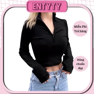 ÁO CỔ CAO DÂY KÉO croptop thun gân enty shop A4-11