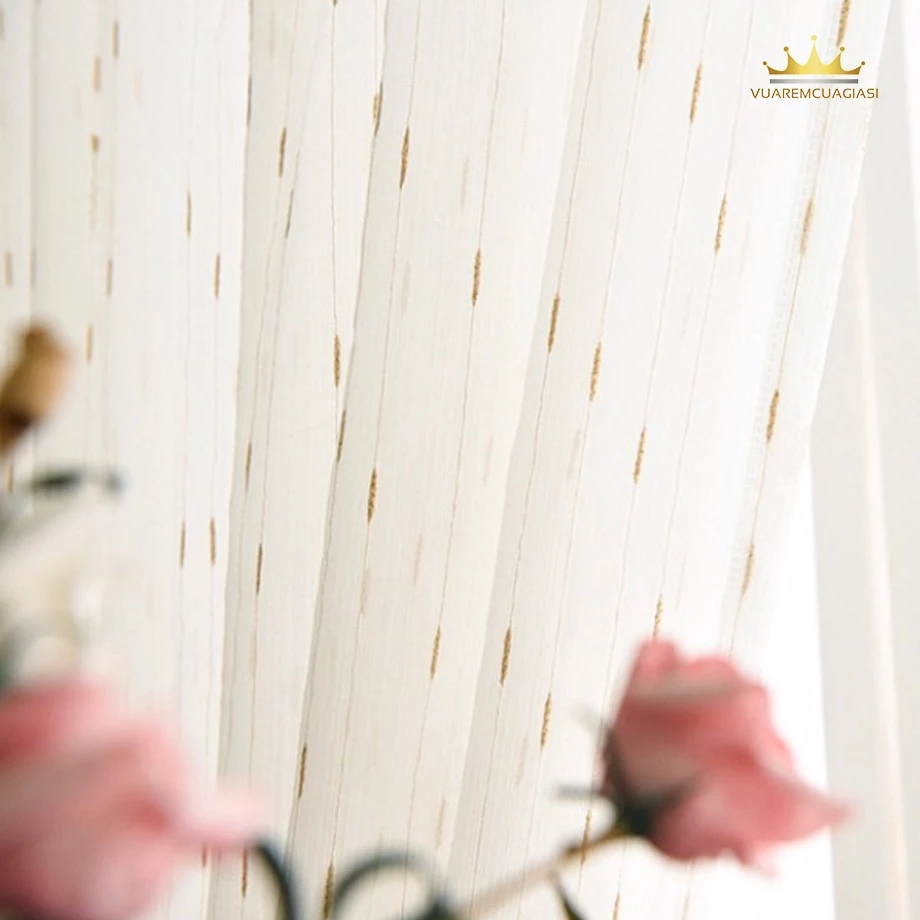 Rèm cửa dán tường, rèm cửa sổ 1 lớp voan họa tiết hạt mưa sang trọng không khoan đục