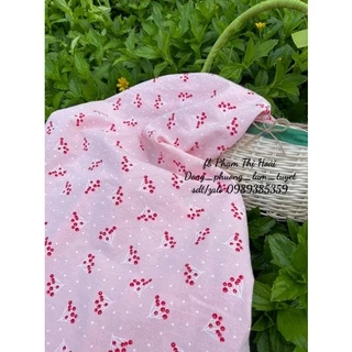 vải thô đũi cara 100% cotton mềm mát cành quả hồng siêu xinh