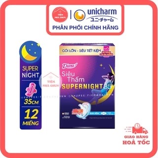 [BVS DIANA BAN ĐÊM 35cm] Gói 12 Miếng Băng Vệ Sinh Diana Super Night Siêu Thấm Có Cánh siêu tiết kiệm HÀNG CHÍNH HÃNG