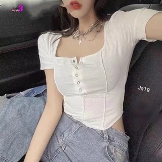 lÁo Croptop Vạt Bầu Cổ Vuông Tay Ngắn Trơn 💜💜💜p