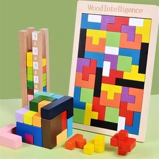 Wooden Tangram Creative Tetris Learning Educational Toys Wood IQ Puzzle Jigsaw Block for Kids