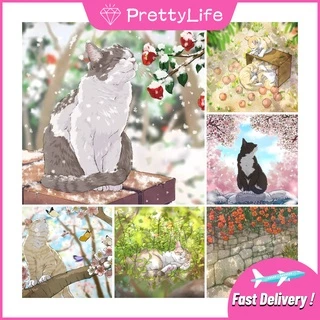 Bộ tranh đính đá 5D họa tiết mèo Kitty dễ thương độc đáo DIY dùng trang trí nhà cửa 30x30cm/40x40cm/50x50cm