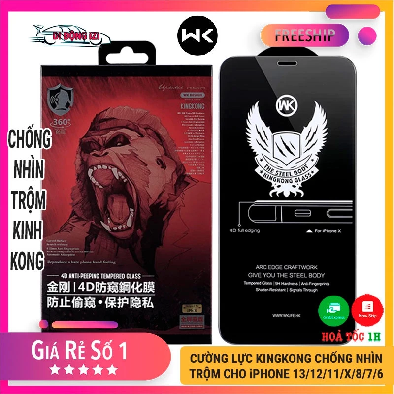 Kính Cường Lực Cho iPhone Chống Nhìn Trộm King Kong Cho IP 15/14/ 13/12/11 Pro/ProMax XR/XsMax/ Xs/X 8/7 Plus 6/6S Plus