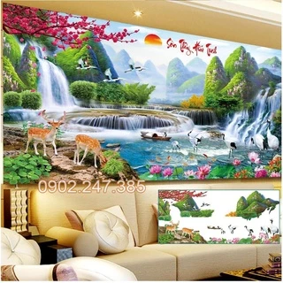 Tranh đính đá phong cảnh non nước hữu tình KT:120x55cm,160x70,200x90cm. Tranh gắn đá tự làm.