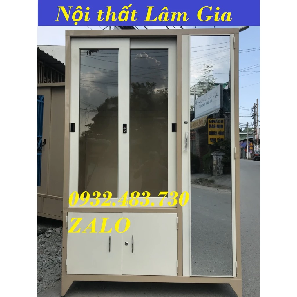 TỦ SẮT QUẦN ÁO LÙA 3 CÁNH 1M8X1M2X50CM , SƠN TĨNH ĐIỆN CHỐNG GỈ, MÀU CÀ PHÊ SỮA