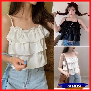 Áo bánh bèo nữ, áo 2 dây nữ 3 tầng xòe bồng chất đũi lụa mặc hè siêu xinh - PANOSI - Mã A10