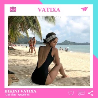 Bikini đồ bơi nữ đi biển liền thân khoét lưng màu đen VATIXA BKN79