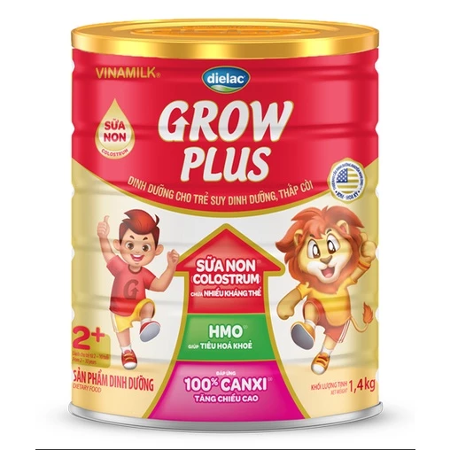 (mẫu mới) Sữa vinamilk Dielac Grow Plus 1+, 2+ 1.4kg (1400g) hộp thiếc