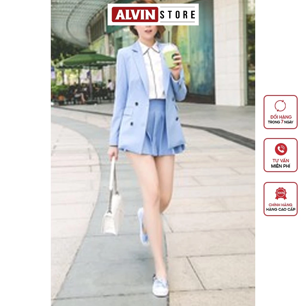 Set Bộ Vest Nữ Cách Tân Gồm Áo Vest Nữ Hiện Đại Và Quần Giả Váy Xếp Ly Alvin Store 0783