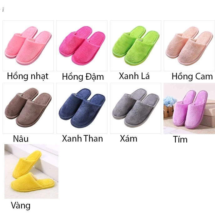 Dép bông đi trong nhà mùa đông nỉ màu trơn siêu yêu Hàn Quốc, Dép lê nam nữ đi văn phòng đế xốp siêu nhẹ siêu êm DU