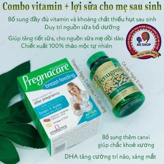 Combo lợi sữa vitamin bú Pregnacare breastfeeding và cỏ cà ri nature’s fenugreek hàng chính hãng UK