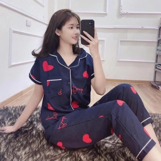 💚💚RẺ VÔ ĐỊCH 💚💚Đồ Bộ Pijama Tay Ngắn Quần Dài Vải Kate Lụa Mềm Mịn Phối VIỀN Siêu Xinh Dưới 57kg B6