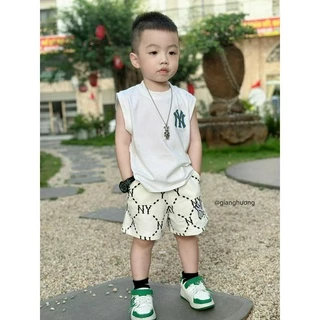 Set quần áo tank top in hình MLB NY cho bé trai chất cotton co giãn thoáng mát, thấm hút mồ hôi HOBI KIDS