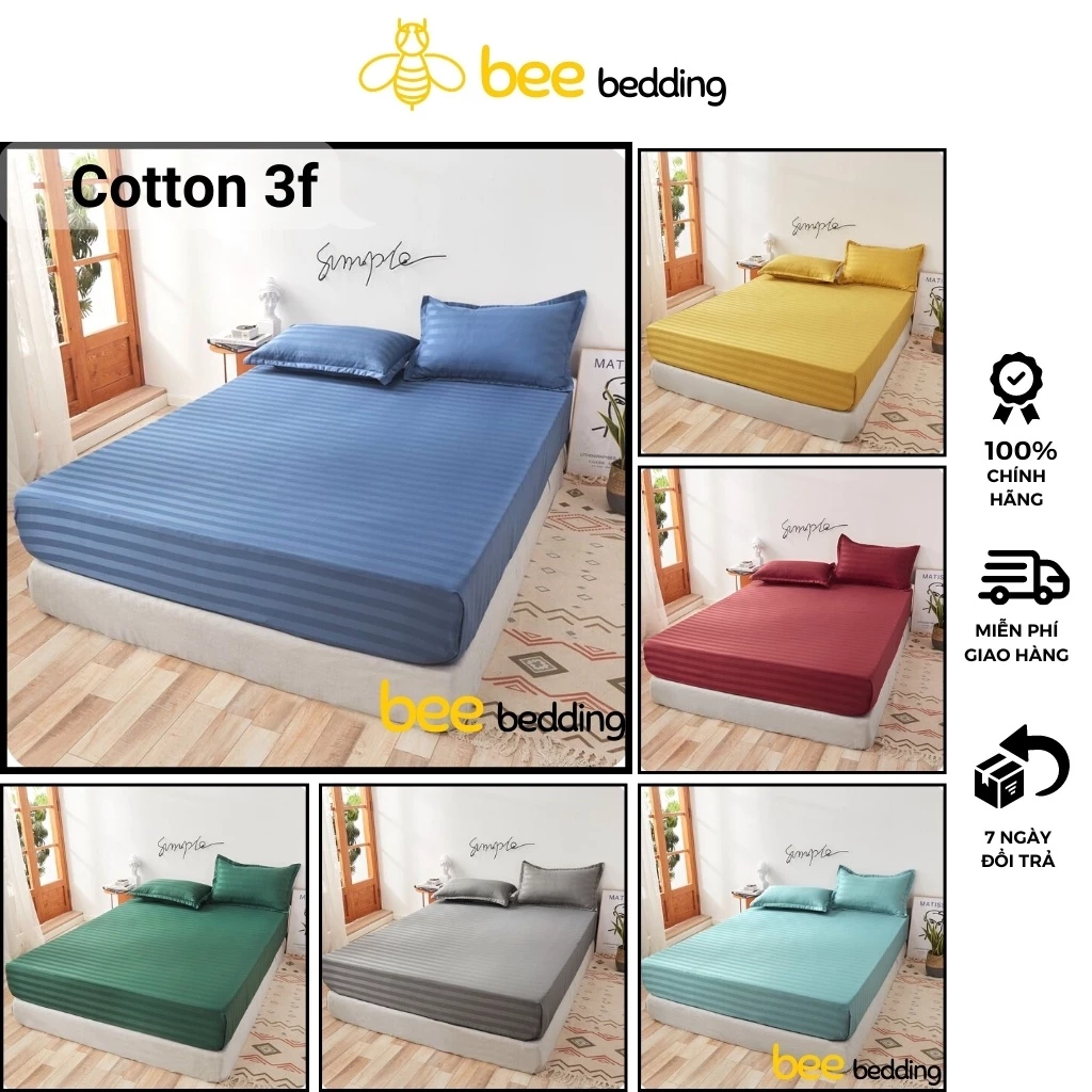 Bộ ga giường và vỏ gối cotton 3F Bee Bedding - hàng cao cấp dành cho khách sạn, homestay, nhà nghỉ 1m2, 1m4, 1m6, 1m8x2m