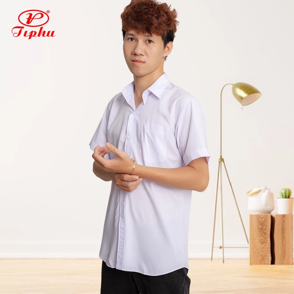 Áo trắng học sinh nam tay ngắn Amazing, đồng phục đi học cho bé trai size tới 150kg, vải KT Silk