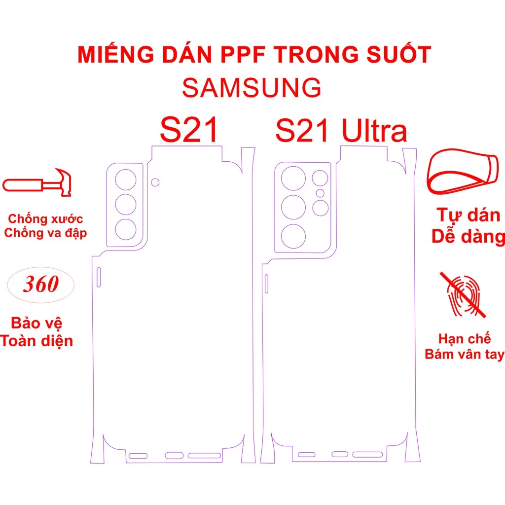 Dán PPF Full Viền cho SamSung S21 / S21 Ultra Bảo vệ mặt lưng điện thoại tránh qua đập, tránh trầy xước