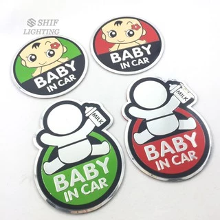 Miếng dán logo bằng nhôm họa tiết "Baby in Car" cho xe hơi