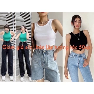 Áo thun ba lỗ croptop lai nhọn chất len tăm dày dặn co giãn-A12