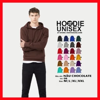Áo hoodie unisex 2T Store H08 màu nâu chocolate - Áo khoác nỉ chui đầu nón 2 lớp dày dặn đẹp chất lượng