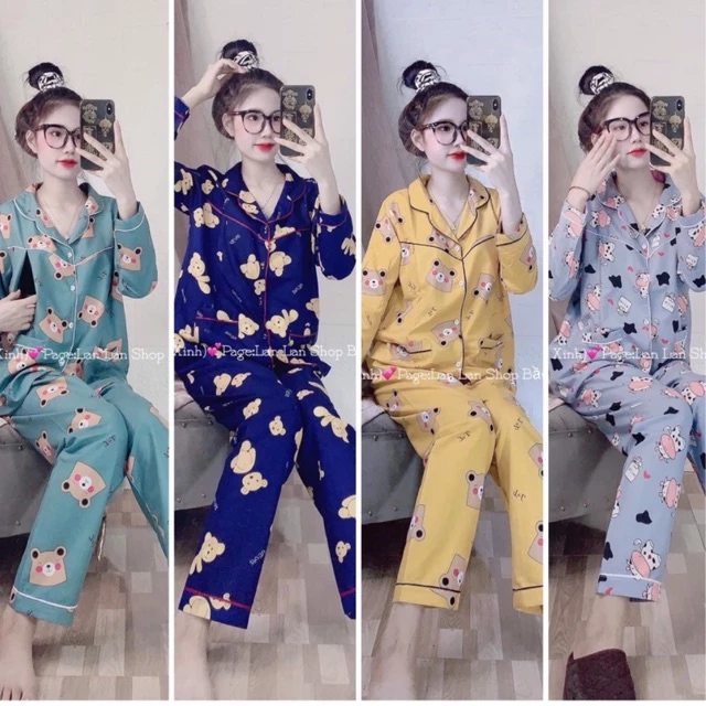 Bộ bầu dài tay có khóa ti cho con bú Xoài Boutique chất thô lụa siêu xinh cổ pizama mặc bầu và sau sinh