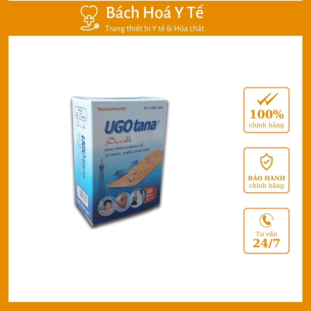 Băng dính cá nhân y tế Ugotana, kích thước 38mm x 72mm, Hộp 30 miếng