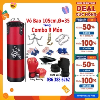 [Bao cát đấm bốc] Vỏ bao đấm bốc boxing dài 125cm, 100cm, 50cm tặng full 4, 5 hoặc 9 món phụ kiện găng tay dây xích móc