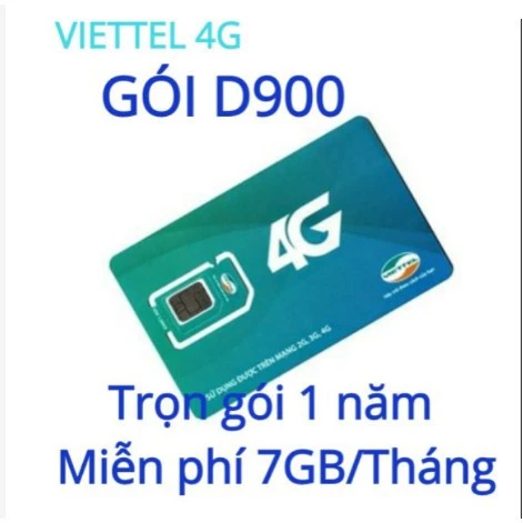 Sim 4G viettel_D900 KM 7GB/THÁNG trọn gói 1 năm gói không cần nạp tiền