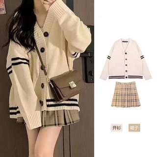 Áo khoác cardigan học sinh viền đen chất len dày cao cấp, Cardigan nữ dáng rộng phong cách Hàn Quốc