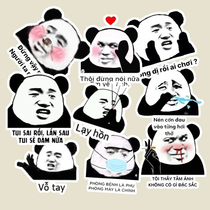 Sticker meme gấu trúc 30-50 cái ép lụa ảnh khác nhau có cán chống bay màu