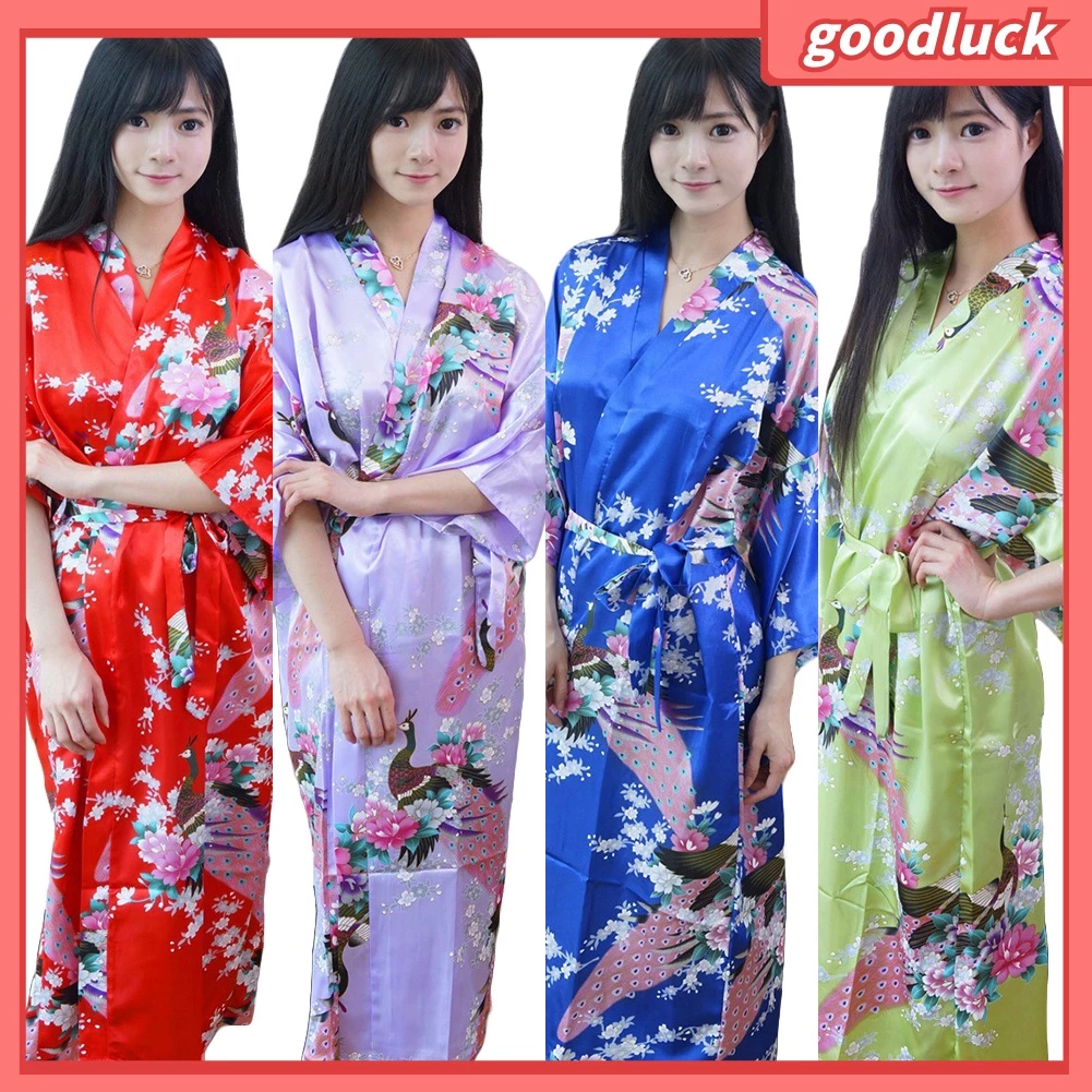 Áo choàng ngủ dài in hoa kiểu kimono đẹp mắt cho nữ