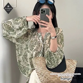 Áo Sơ Mi chiffon Tay Dài Dáng Rộng In Hoa Thời Trang Mùa Hè 2022