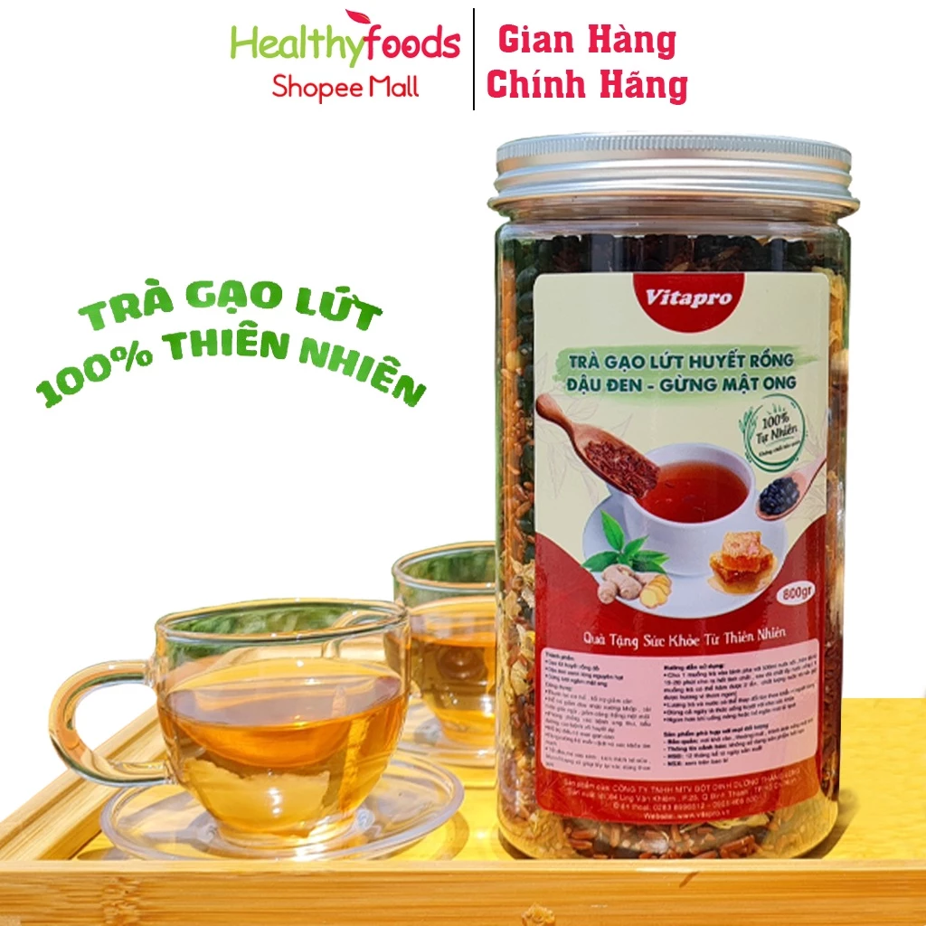 Trà gạo lức huyết rồng gừng mật ong Vitapro 800gr thanh lọc cơ thể hỗ trợ giảm cân lợi sữa