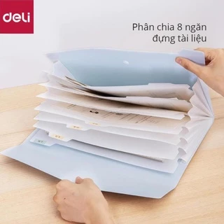 Cặp đựng tài liệu A4 Deli - 8 ngăn phân trang  - file lưu trữ tài liệu - linfini - Xanh Dương / Trắng - 72456 [Deli]