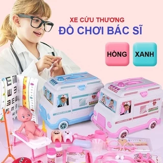 Ô tô đồ chơi bác sĩ xe cứu thương cho bé gái trai đóng y tá khám bệnh có đèn nhạc, đồ chơi bé làm nha sĩ bằng gỗ