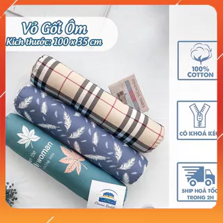 Gối ôm cotton 100% dài người lớn, Áo gối ôm có khóa kéo hình thú cao cấp ( vỏ+ruột)