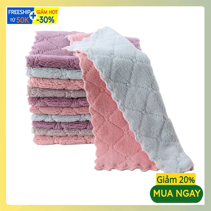 Khăn lau đa năng bếp, bát đĩa, cốc chén thấm nước chống dính dầu mỡ hai mặt Loại 1 15x25cm