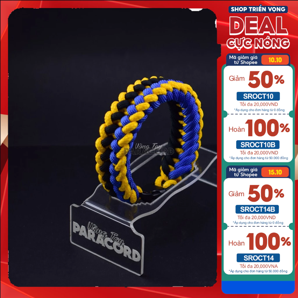 Vòng Tay Paracord - Sanc Yellow X Black + Royal Blue