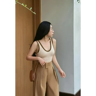 Áo 2 Dây Croptop Phối Viền Trắng Chất Thun Tăm Năng Động A08