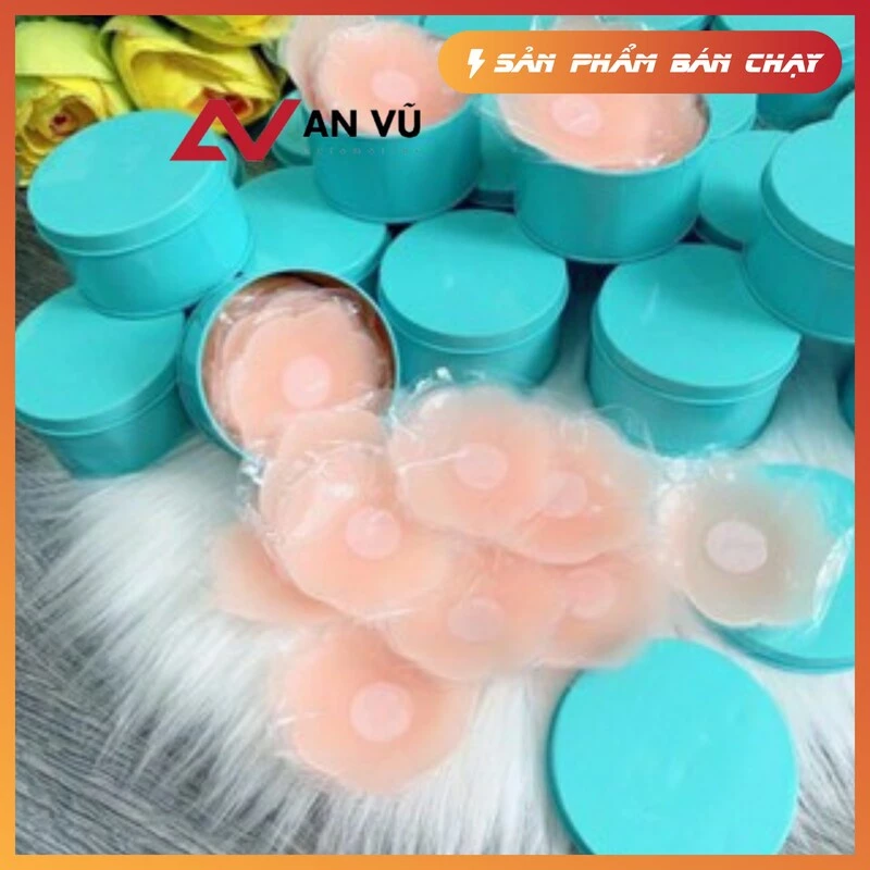 (CHE TÊN)Miếng Dán Ngực Silicon - Hộp 10 Miếng (5 Cặp) ,Dán Nhũ Hoa Siêu Dính Êm Ái