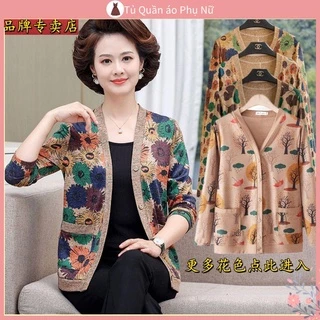 Áo sweater Áo Khoác Cardigan Dệt Kim Tay Dài Dáng Rộng Mỏng Mùa Thu Cho Phụ Nữ Trung Niên