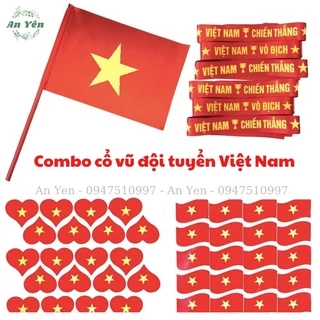 CỜ VẪY CẦM TAY cờ đỏ sao vàng , Sticker dán má cổ vũ bóng đá , Băng rôn cổ vũ bóng đá loại đẹp