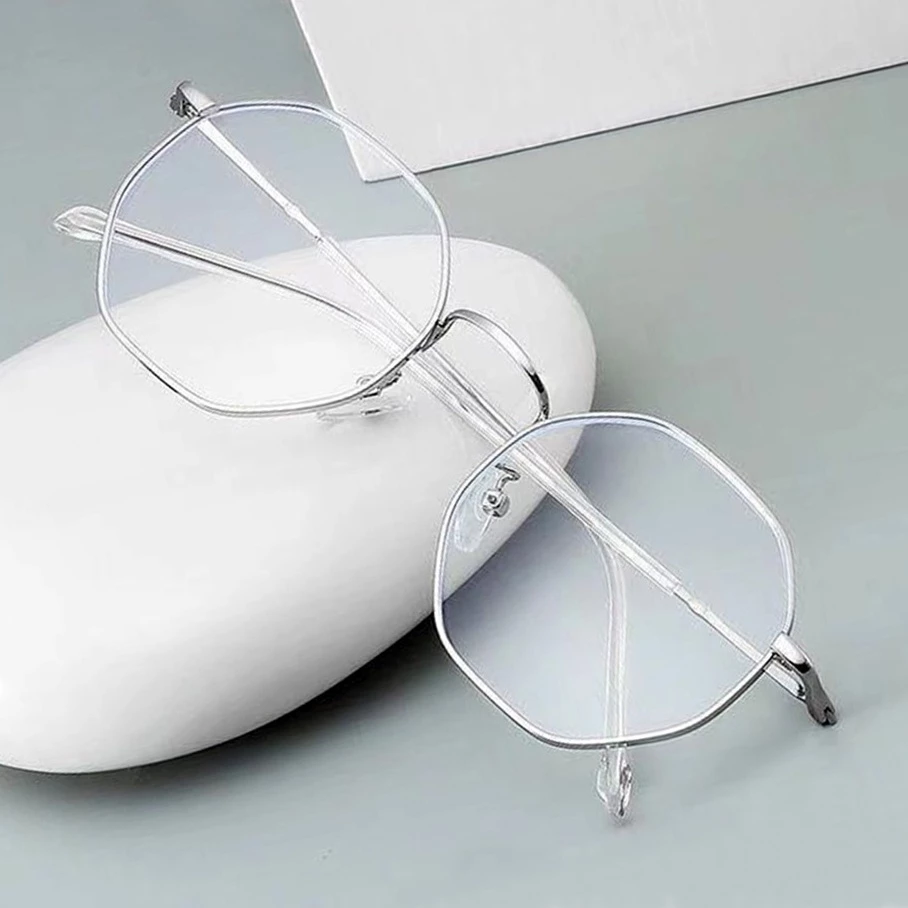 Gọng kính nam nữ mắt cận lục giác (kèm hộp đựng), Kính mắt tròng giả cận 0 độ chống ánh sáng xanh FERADO