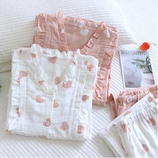 Bộ Pijama bầu và sau sinh, bộ sau sinh thời trang đồ ngủ nữ chất liệu thô đũi mẫu mới trái tim - By Nemo