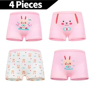 SMY Bộ 4 Quần Lót Boxer Vải Cotton Co Giãn Thoáng Khí In Hoạt Hình Dễ Thương Cho Bé Gái